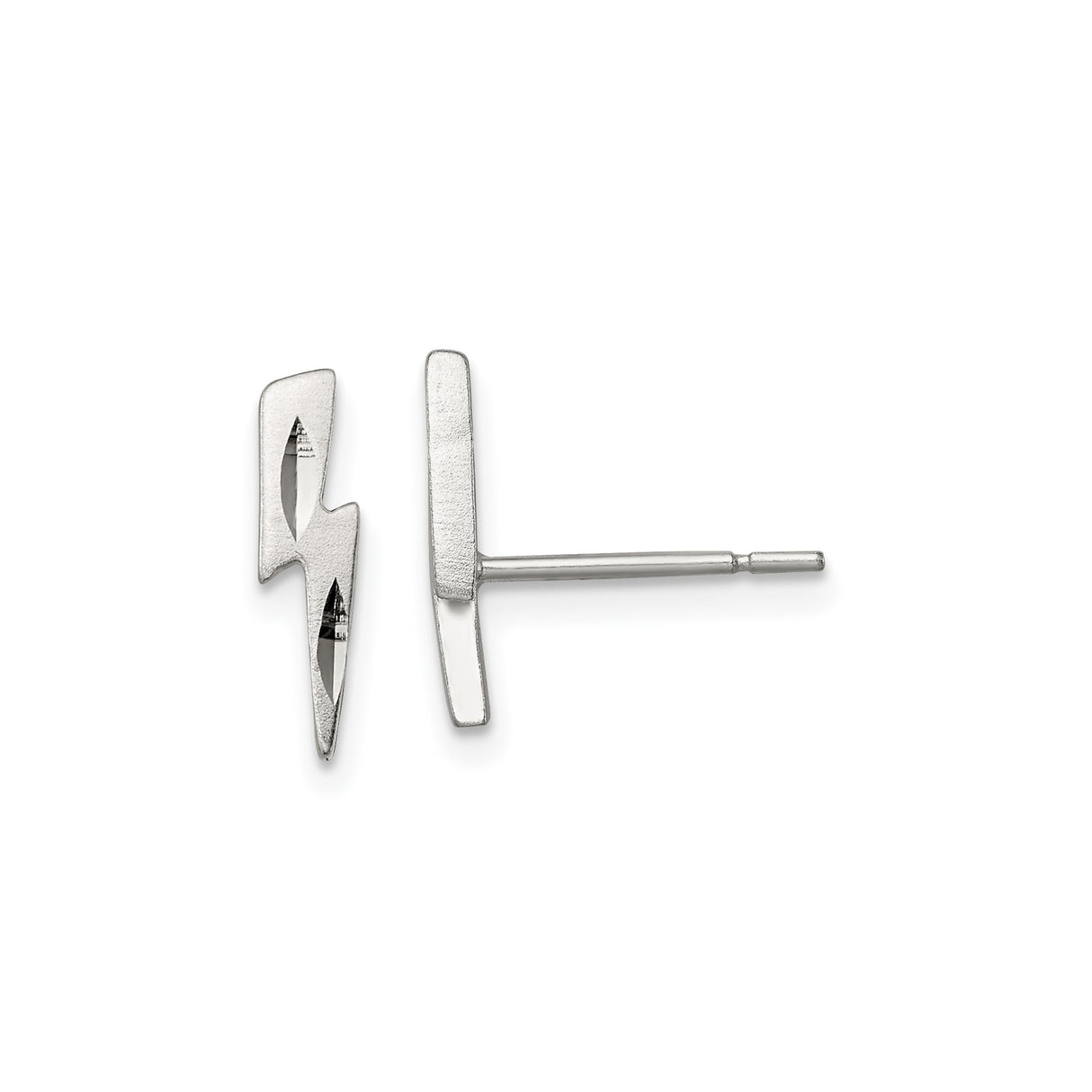 Sterling Silver Lightning Bolt Stud Earrings, Minimalist Geometric Design for Unisex Wear