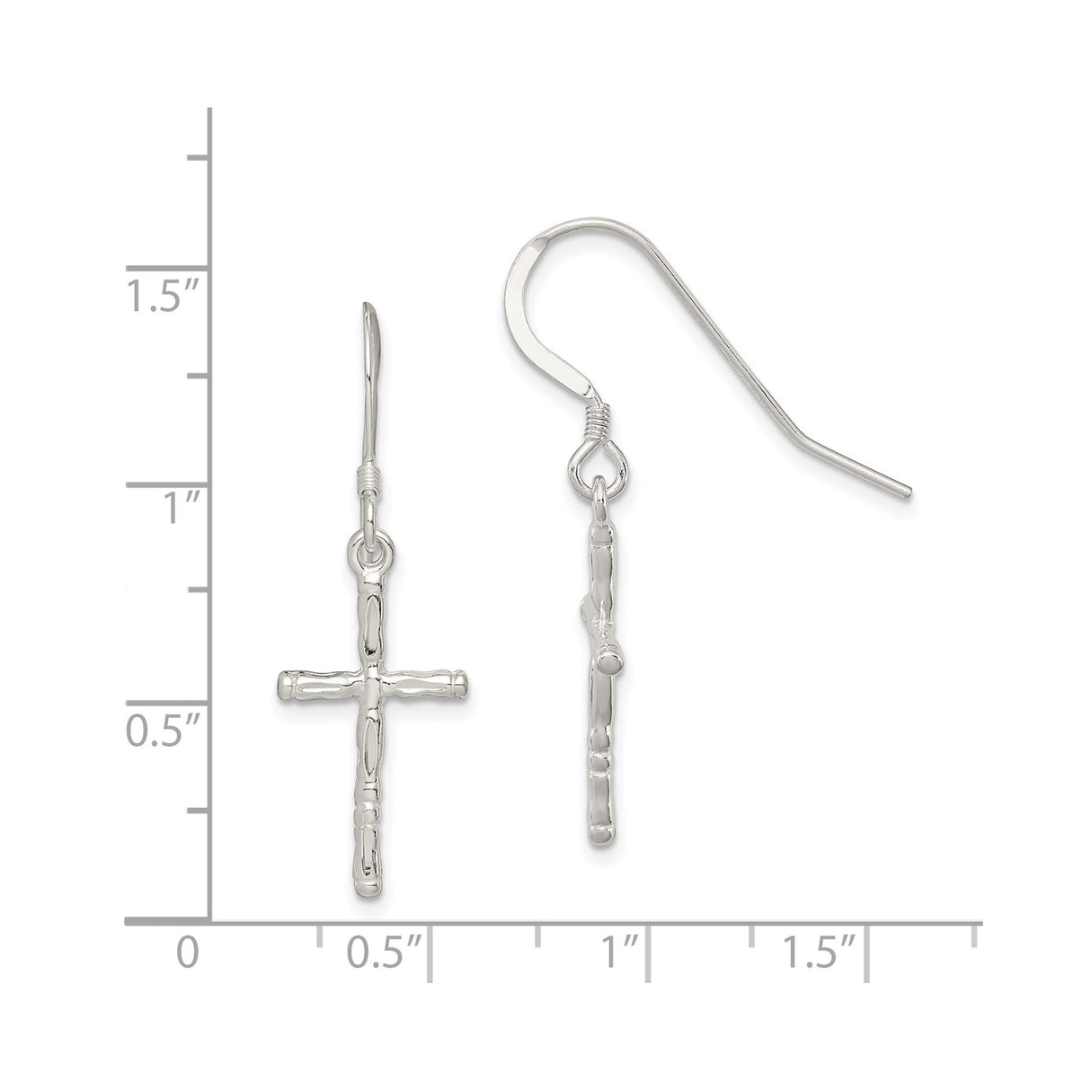 Sterling Silver Bamboo Cross Pendant with Organic Texture and Polished Finish