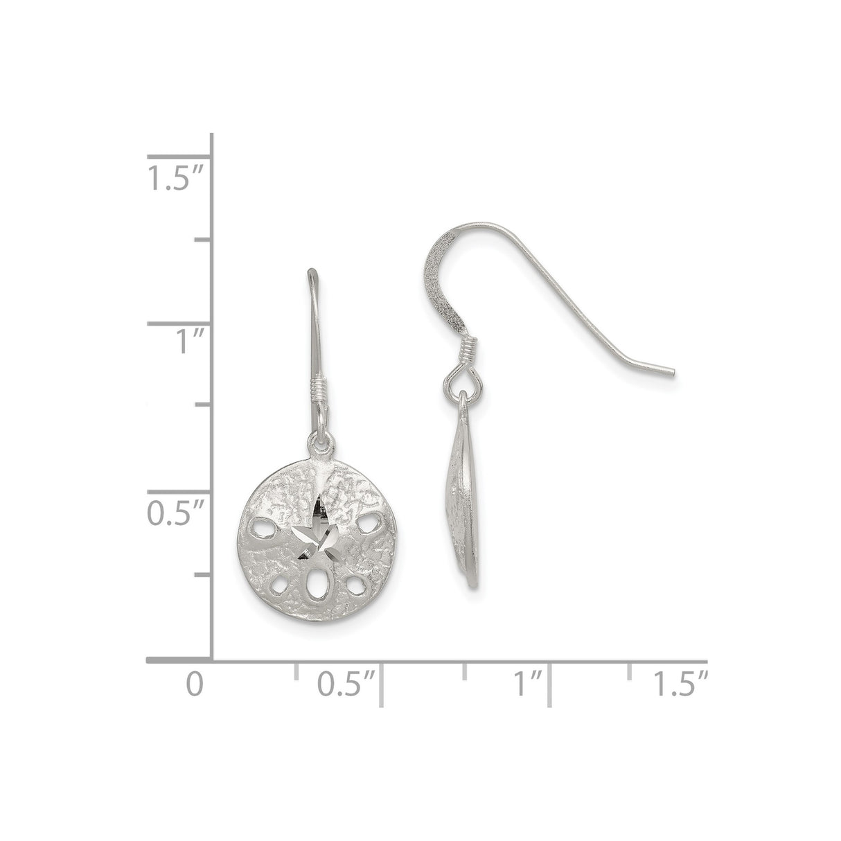 Sterling Silver Dangle Earrings with Textured Cutout Sand Dollar Design, Nautical Beach Style