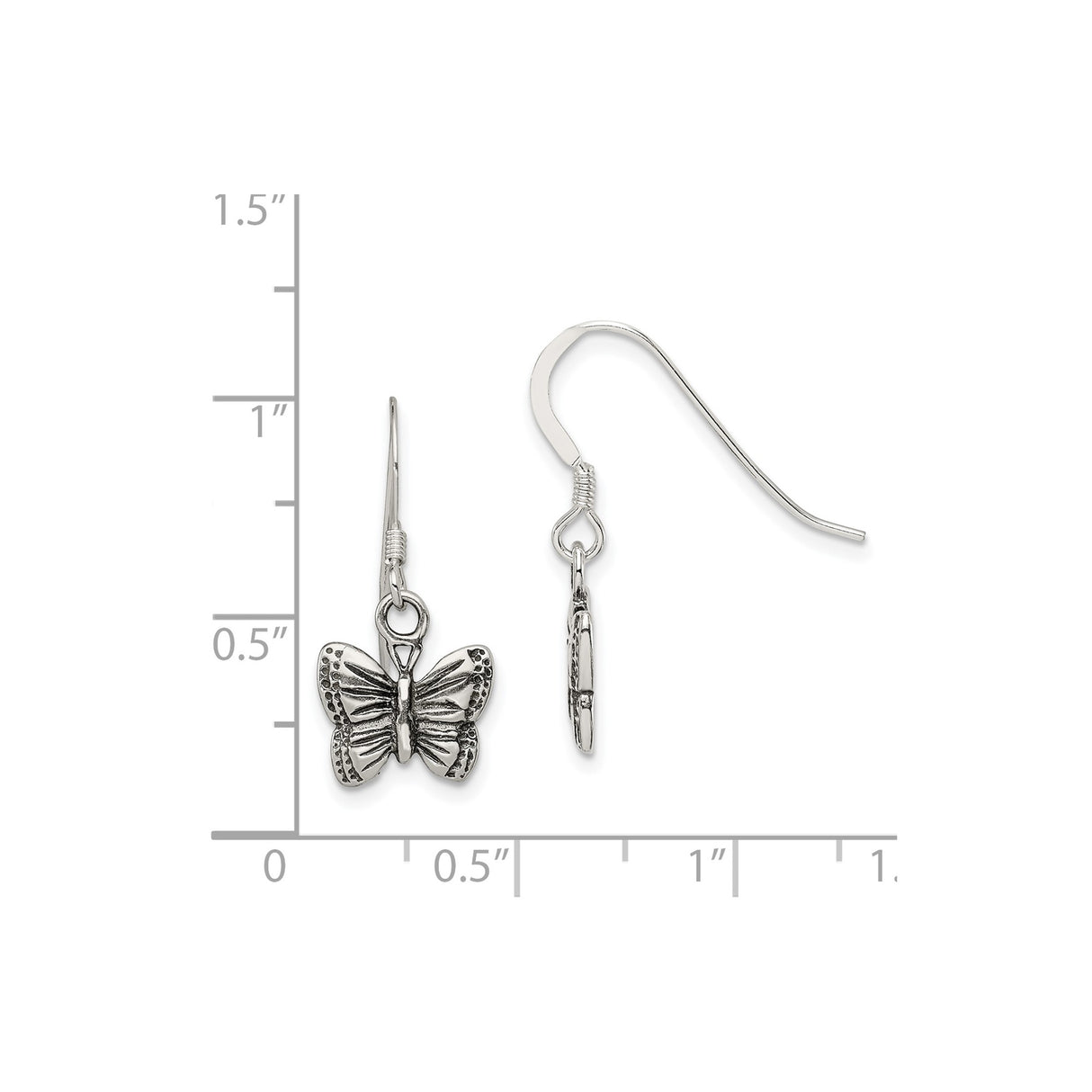 Sterling Silver Butterfly Dangle Earrings with Hook Design and Intricate Detailing