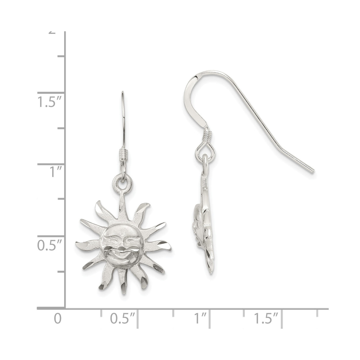 Sterling Silver Sun Face Dangle Earrings with Smiling Sunburst Design, Celestial Boho Jewelry for Women