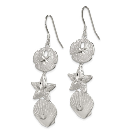 Sterling Silver Dangle Earrings with Sand Dollar, Starfish, and Seashell Charms, Coastal Style