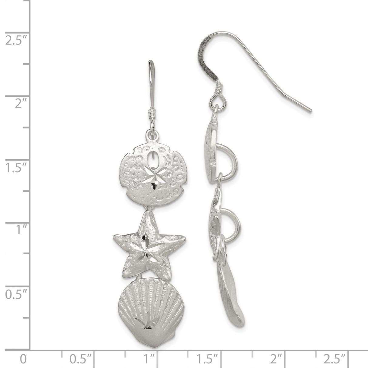 Sterling Silver Dangle Earrings with Sand Dollar, Starfish, and Seashell Charms, Coastal Style