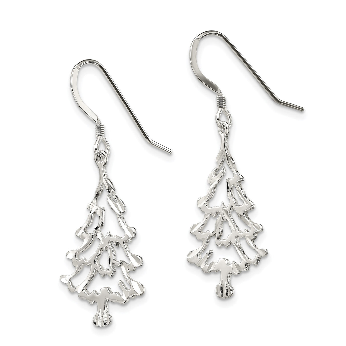 Sterling Silver Dangle Earrings with Cut-Out Christmas Tree Design, Festive Holiday Jewelry for Women