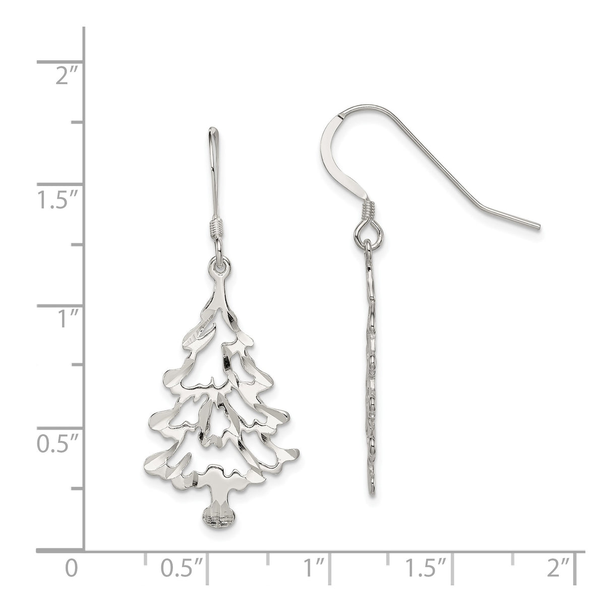 Sterling Silver Dangle Earrings with Cut-Out Christmas Tree Design, Festive Holiday Jewelry for Women