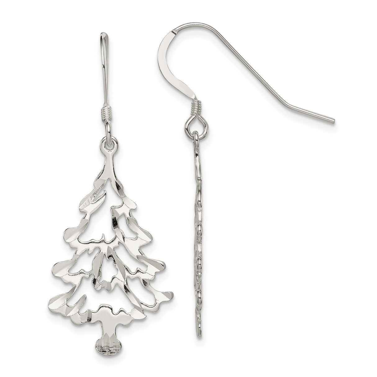 Sterling Silver Dangle Earrings with Cut-Out Christmas Tree Design, Festive Holiday Jewelry for Women