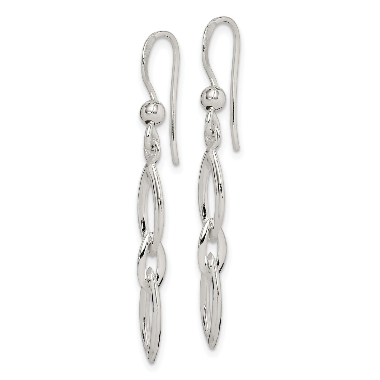 Sterling Silver Dangle Earrings with Linked Marquise Open Loops, Lightweight Minimalist Design for Women