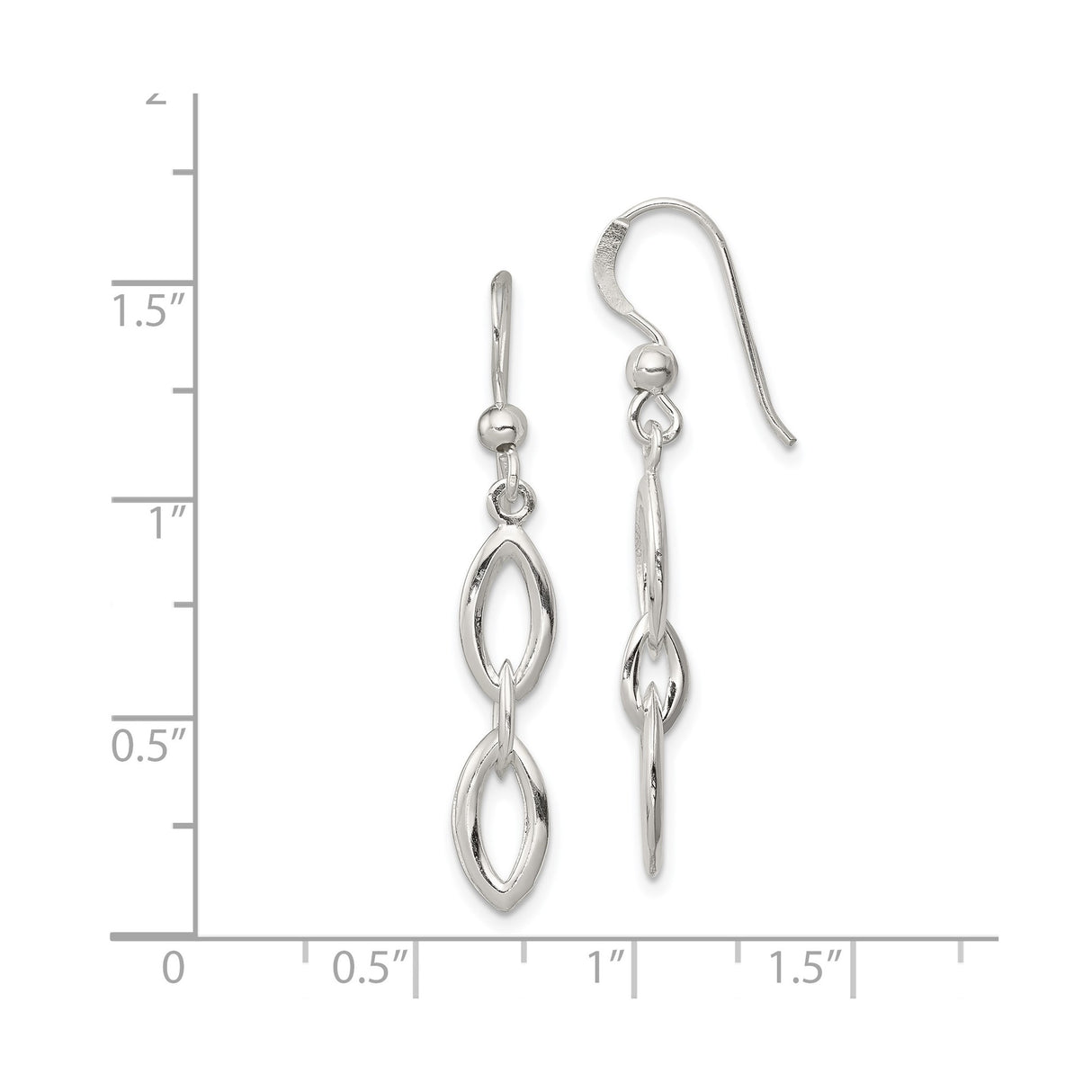 Sterling Silver Dangle Earrings with Linked Marquise Open Loops, Lightweight Minimalist Design for Women