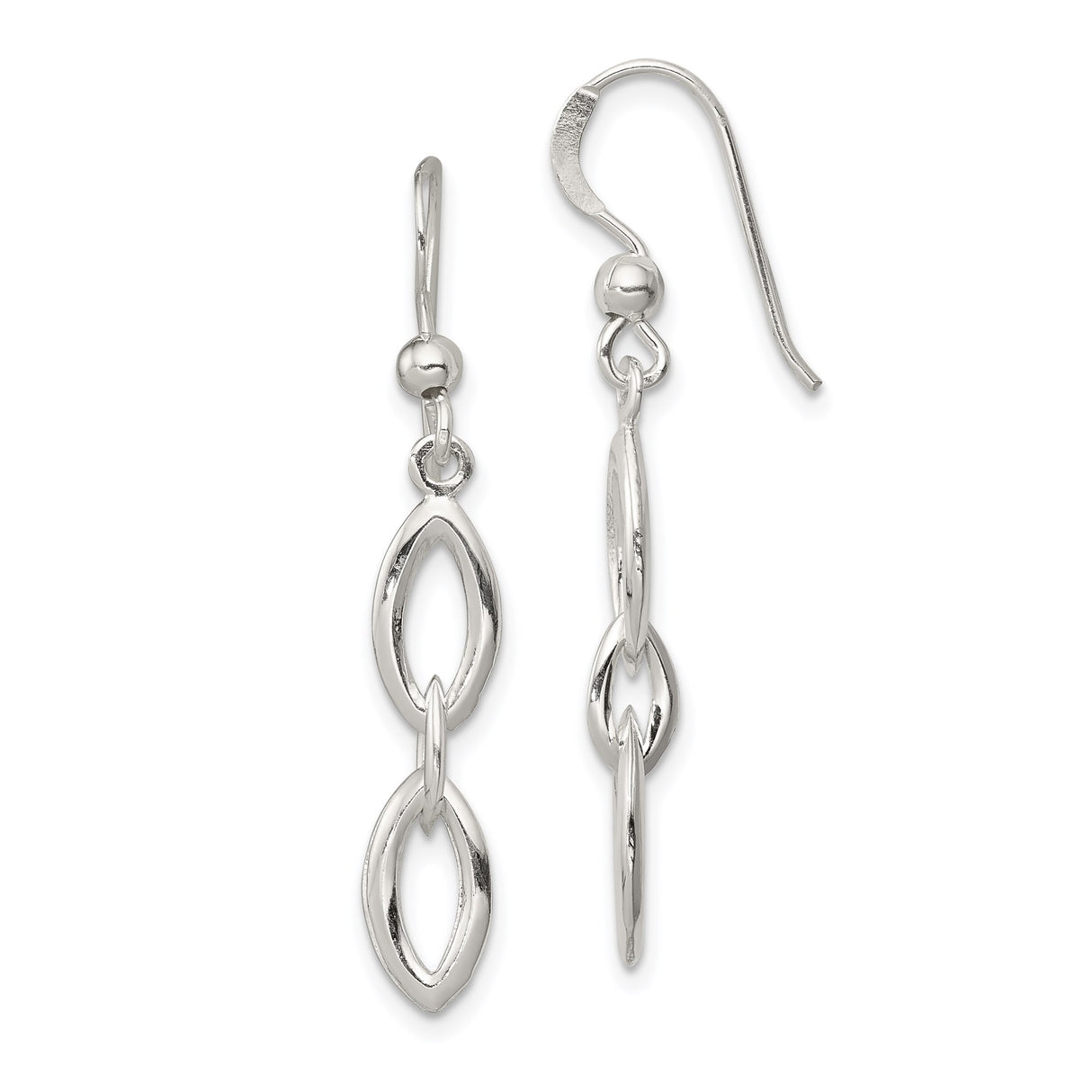 Sterling Silver Dangle Earrings with Linked Marquise Open Loops, Lightweight Minimalist Design for Women