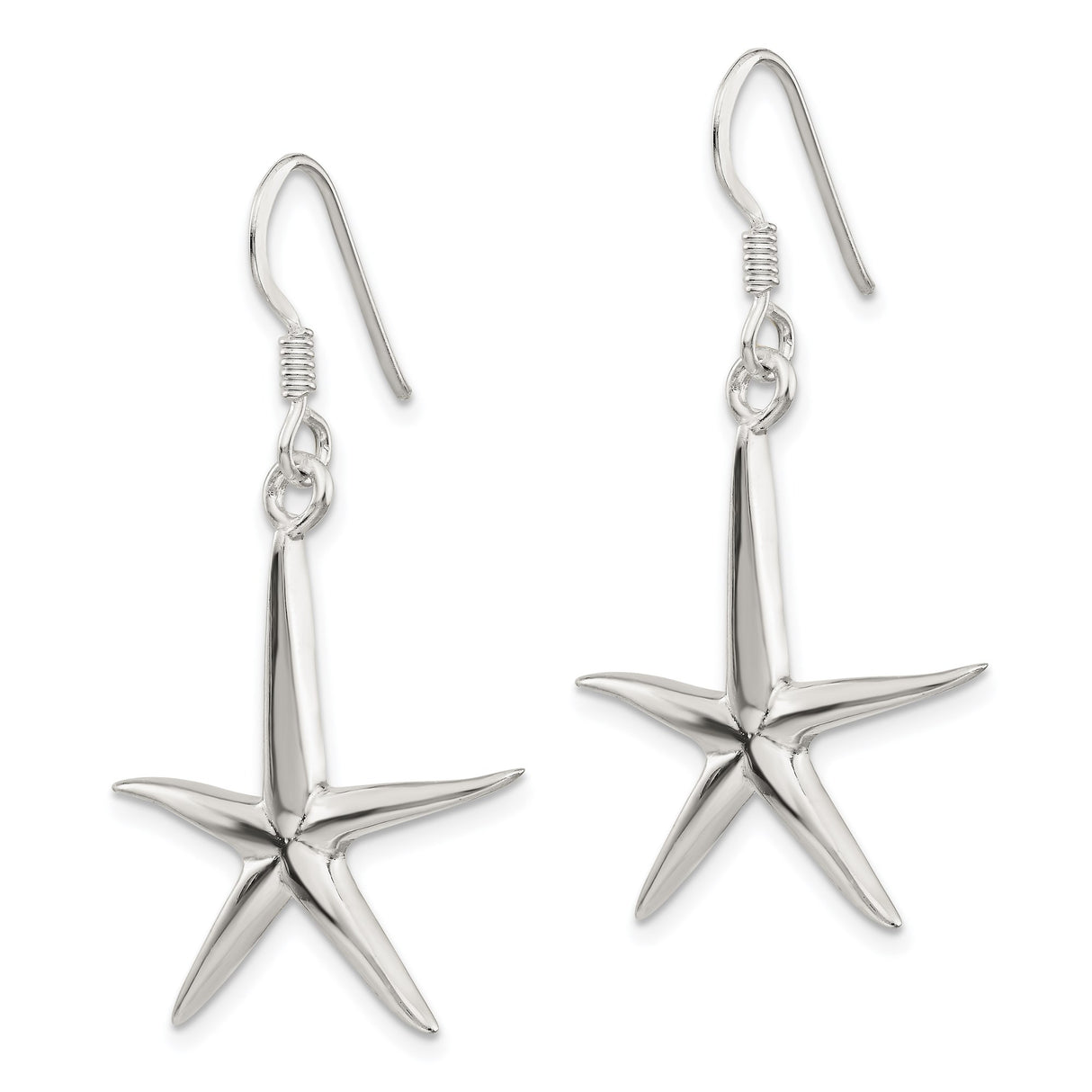 Sterling Silver Starfish Dangle Earrings, Polished Nautical Beachwear Style for Women