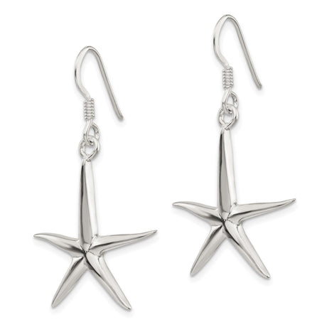 Sterling Silver Starfish Dangle Earrings, Polished Nautical Beachwear Style for Women