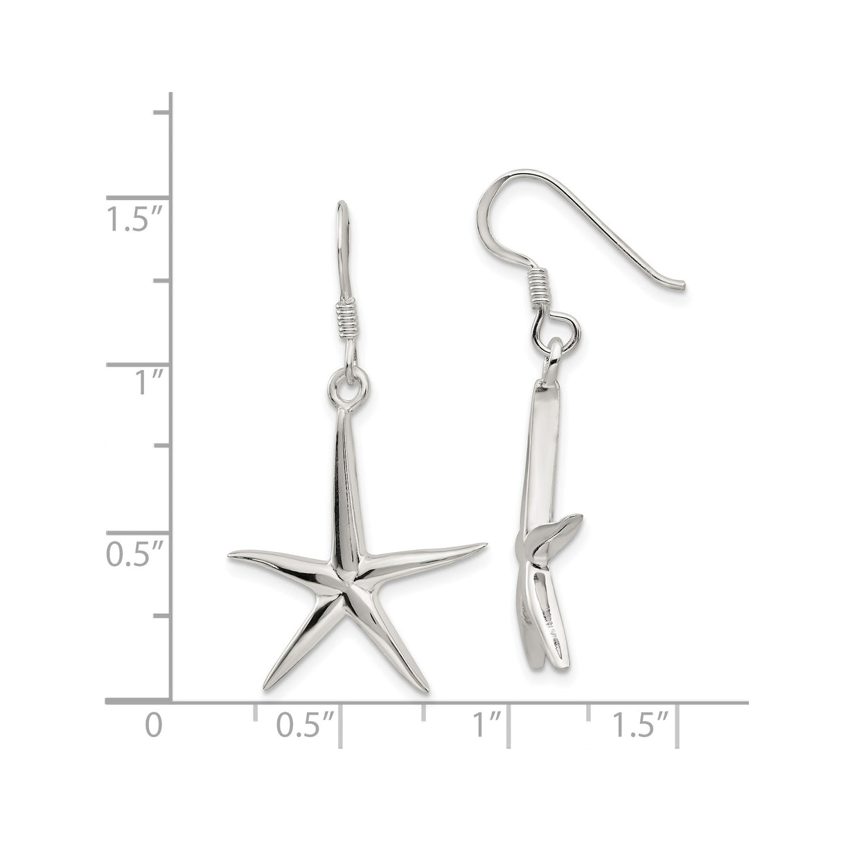 Sterling Silver Starfish Dangle Earrings, Polished Nautical Beachwear Style for Women