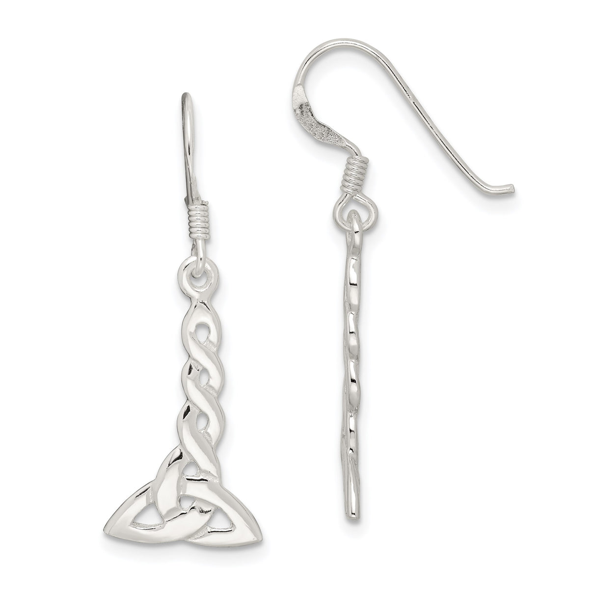 Sterling Silver Celtic Triquetra Dangle Earrings with Intricate Knot Design