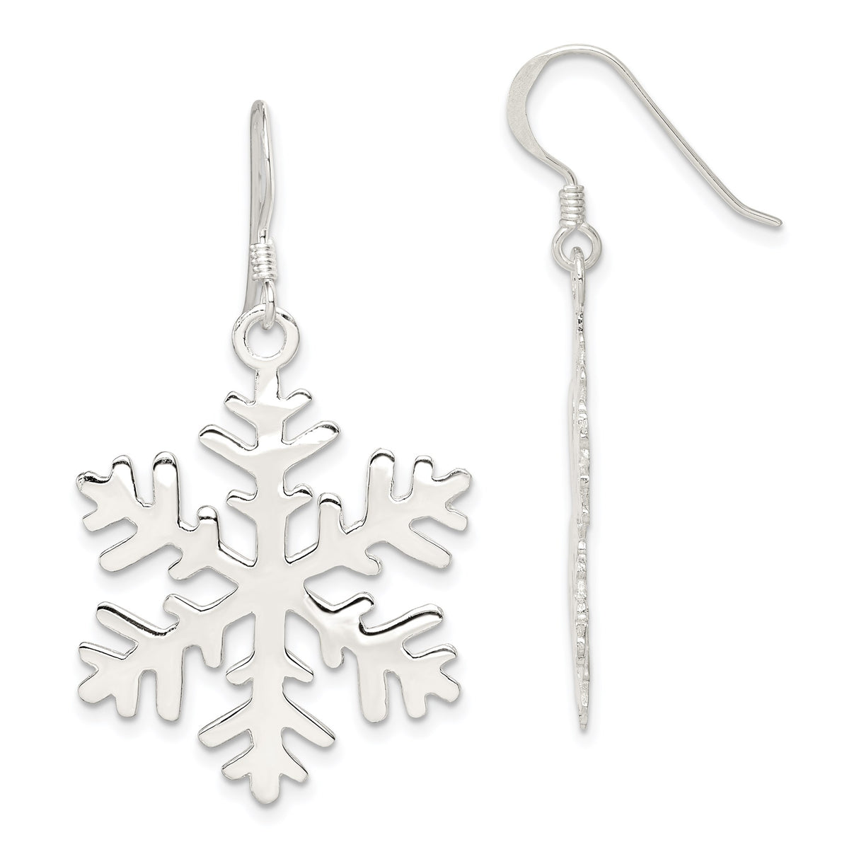 Sterling Silver Dangle Earrings with Snowflake Design, Winter-Themed Holiday Jewelry