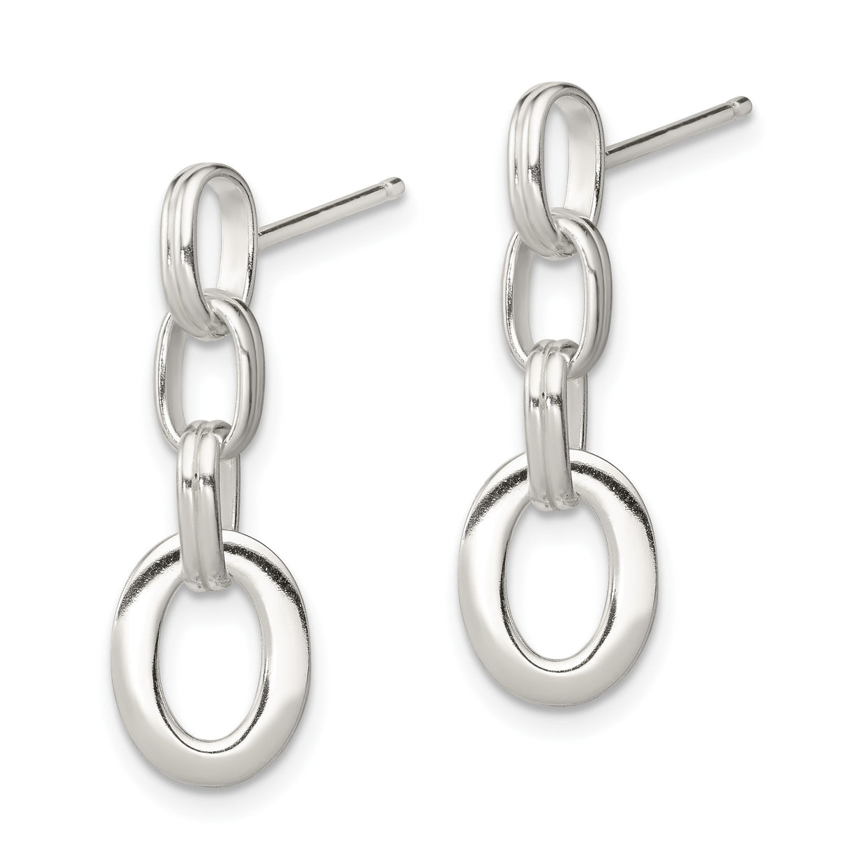 Sterling Silver Drop Earrings with Interlocking Oval Links, Modern Minimalist Dangle Design for Women