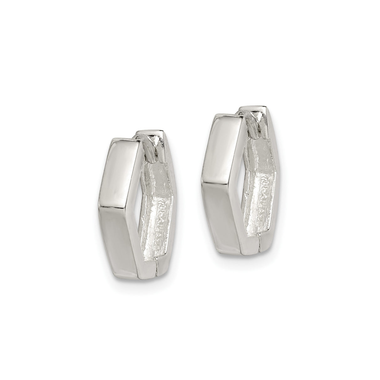 Sterling Silver Hoop Earrings, Hexagon Geometric Design, Small Lightweight Huggie Style