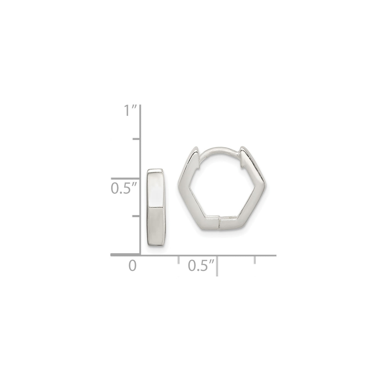 Sterling Silver Hoop Earrings, Hexagon Geometric Design, Small Lightweight Huggie Style