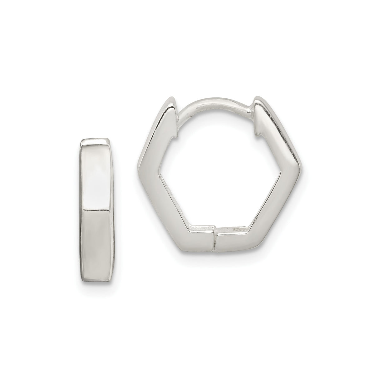 Sterling Silver Hoop Earrings, Hexagon Geometric Design, Small Lightweight Huggie Style