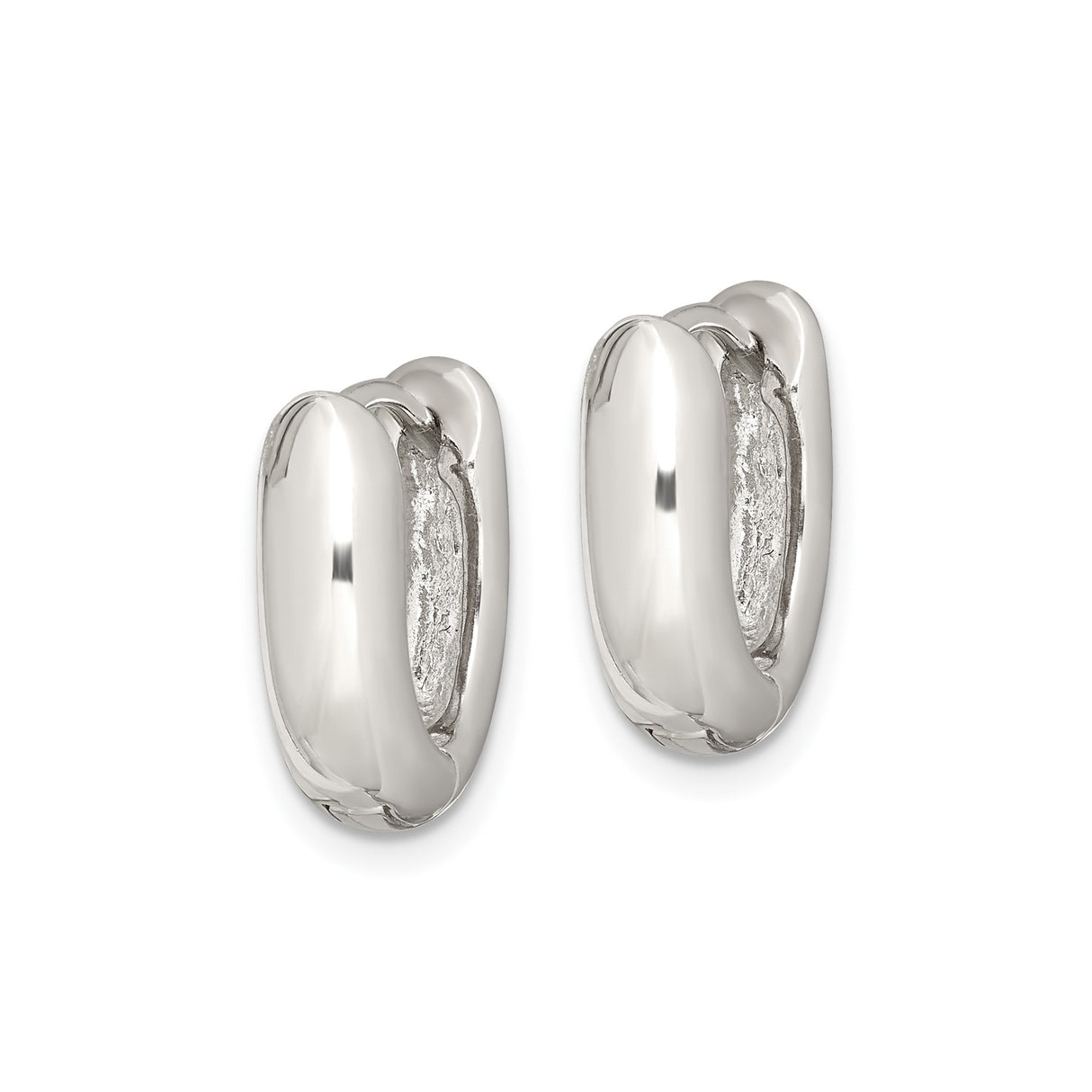 Sterling Silver Oval Huggie Hoop Earrings, High Polish Finish, Modern Minimalist Style