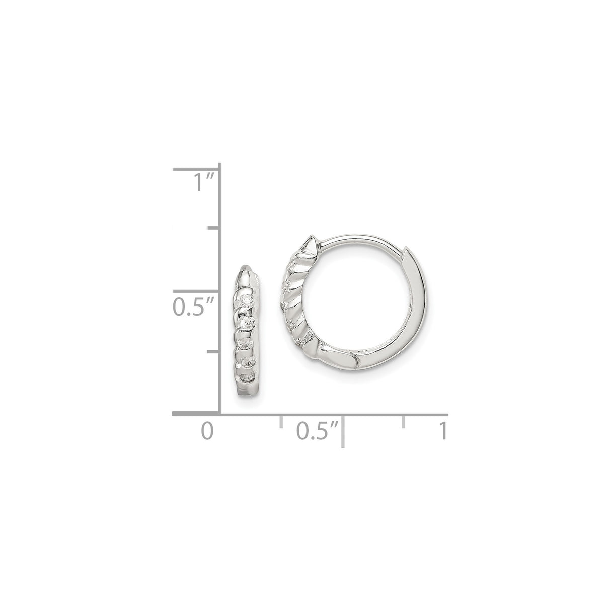 Sterling Silver Hoop Earrings with Round Cut Cubic Zirconia and Textured Finish