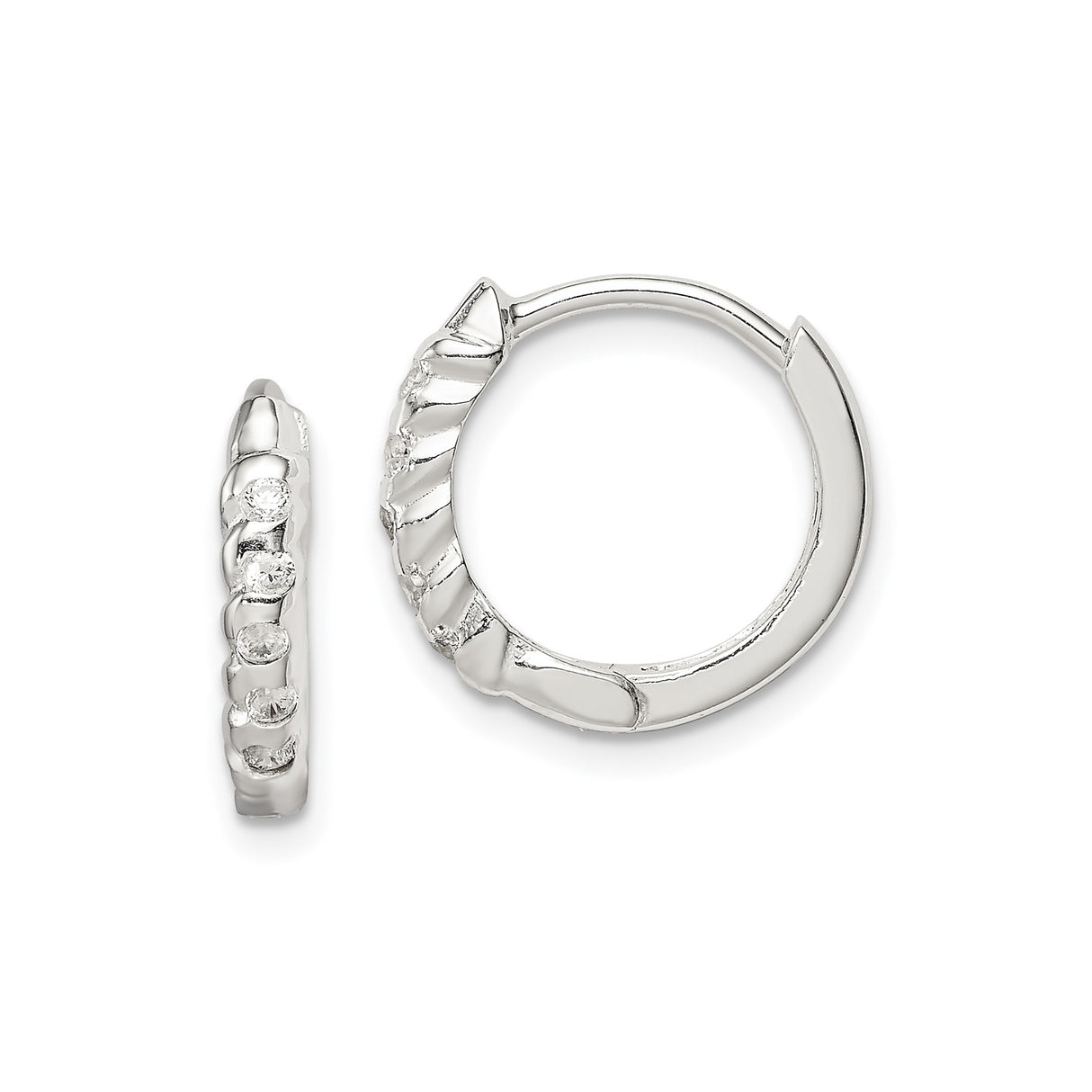 Sterling Silver Hoop Earrings with Round Cut Cubic Zirconia and Textured Finish