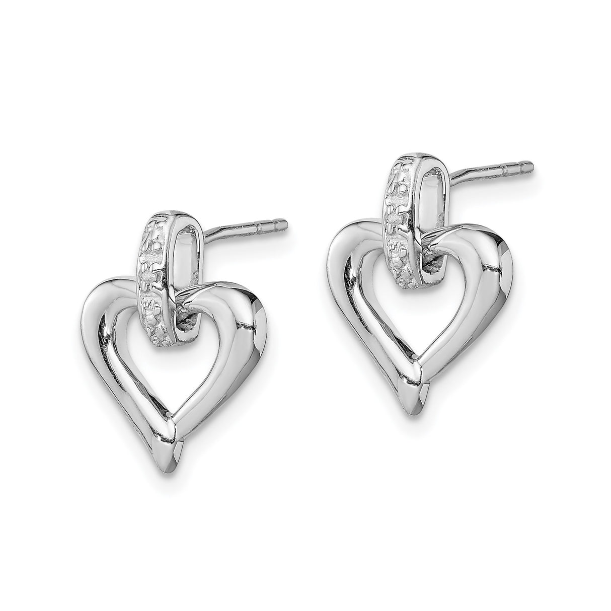 Sterling Silver Heart Stud Earrings with Diamond Accent Bail, Romantic Open Heart Design