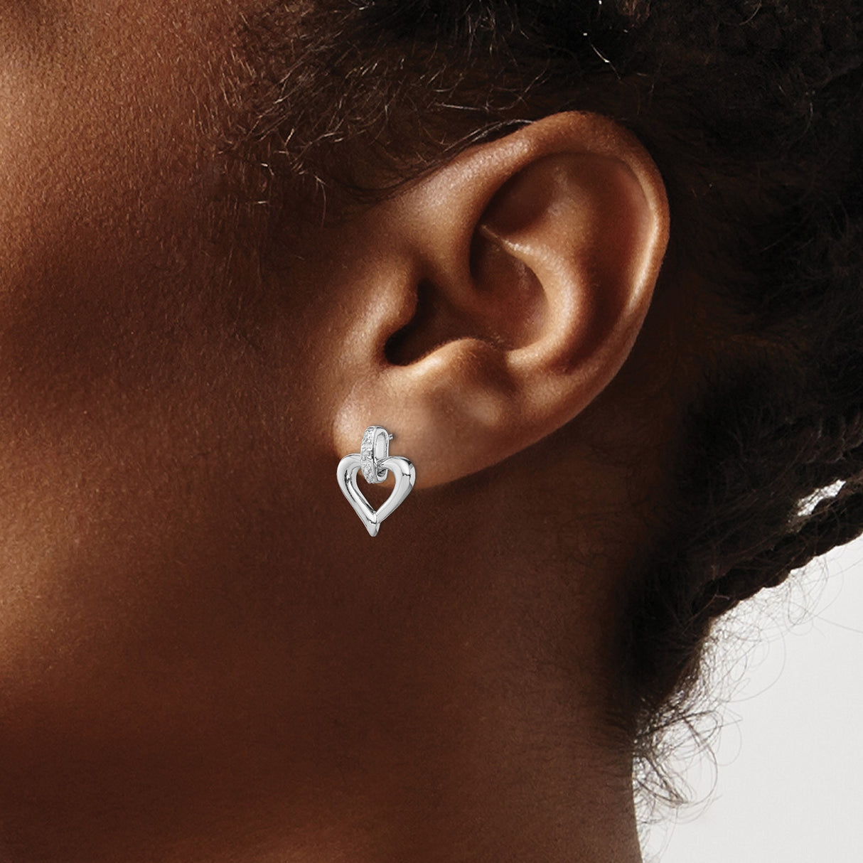 Sterling Silver Heart Stud Earrings with Diamond Accent Bail, Romantic Open Heart Design