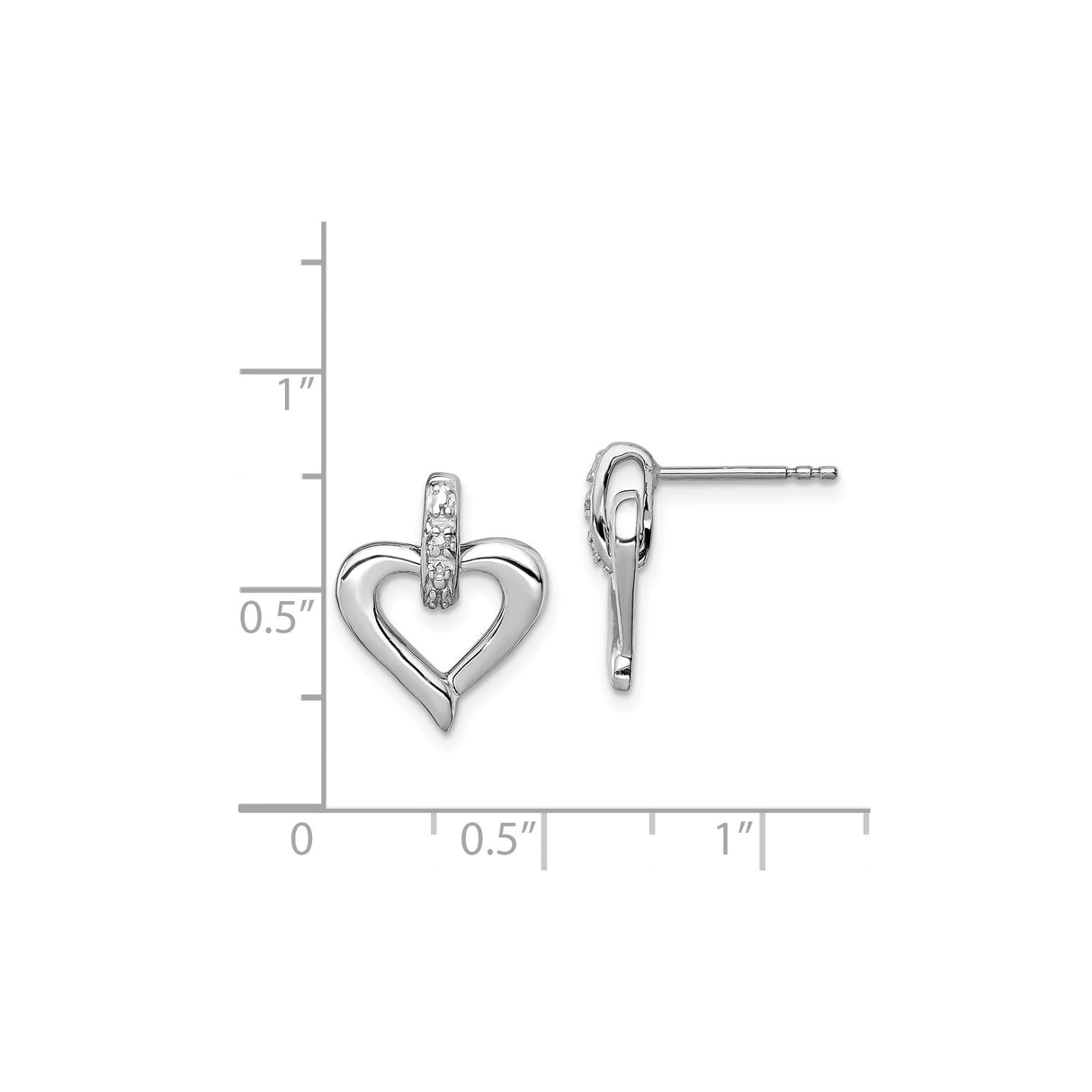 Sterling Silver Heart Stud Earrings with Diamond Accent Bail, Romantic Open Heart Design