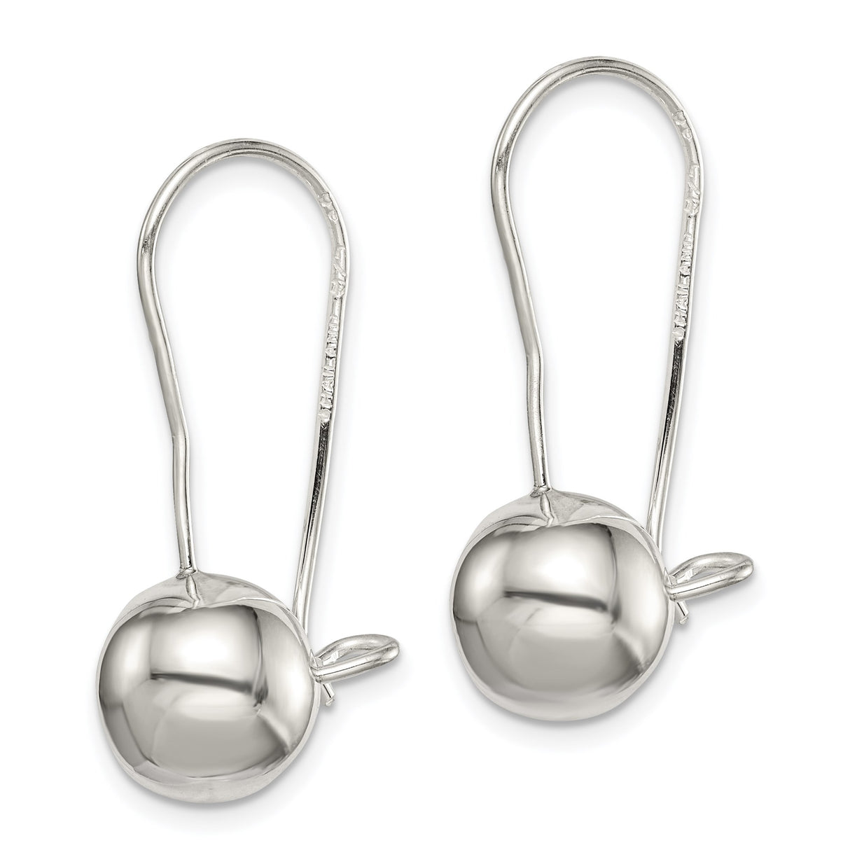 Sterling Silver Drop Earrings with 10mm Polished Dome Ball, French Hook Design for Women
