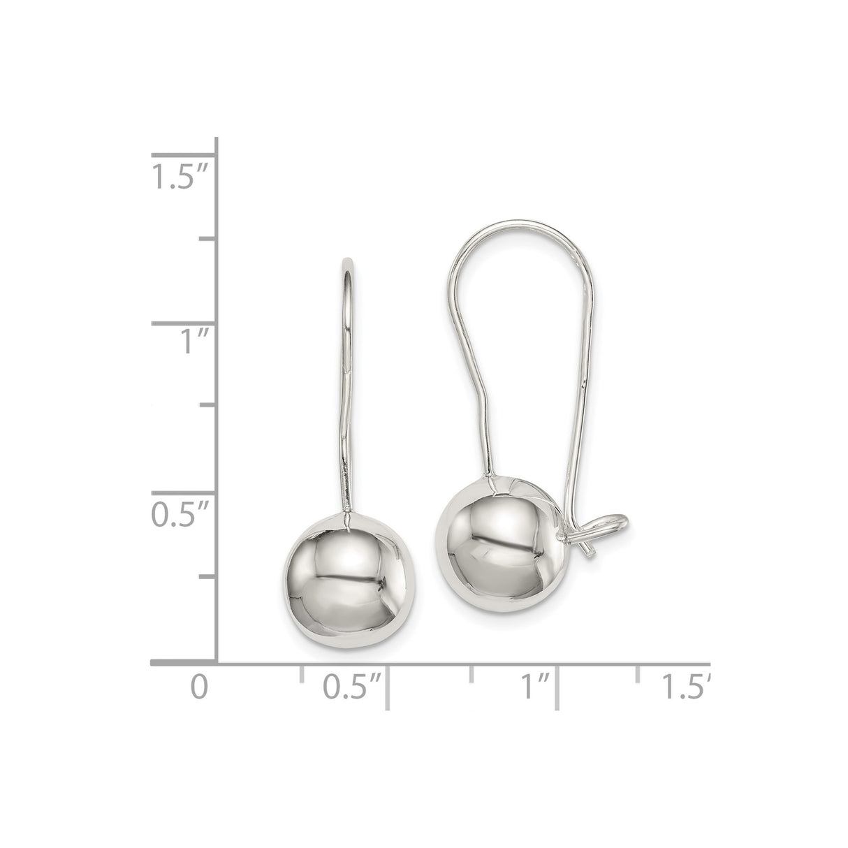 Sterling Silver Drop Earrings with 10mm Polished Dome Ball, French Hook Design for Women