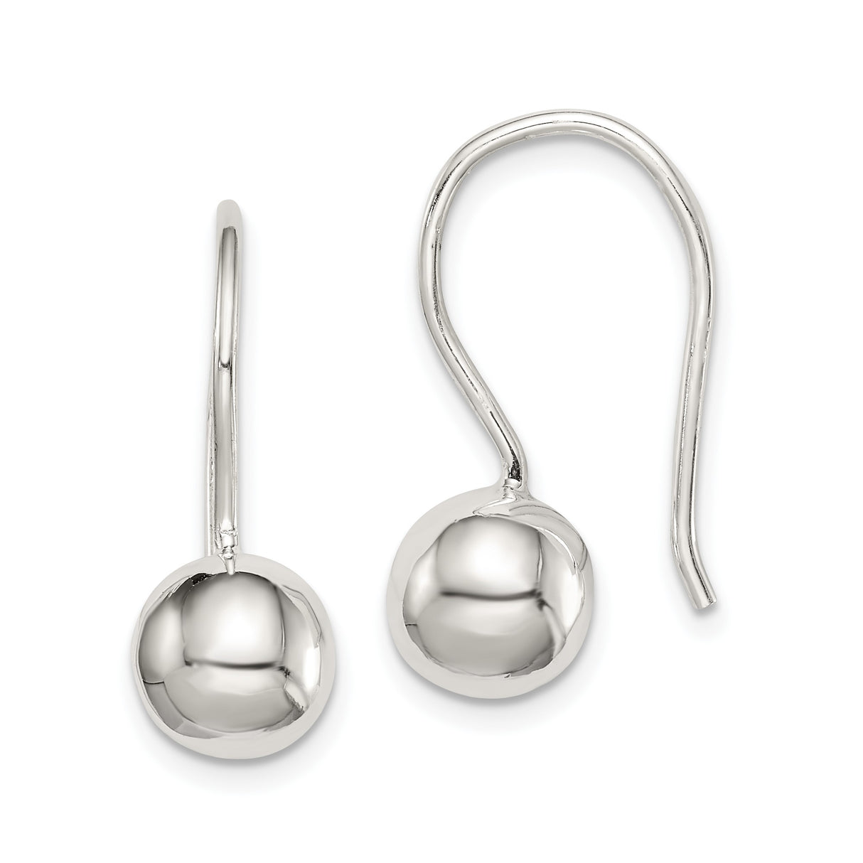 Sterling Silver Drop Earrings with 8mm Smooth Ball Dangles, Minimalist Modern Style