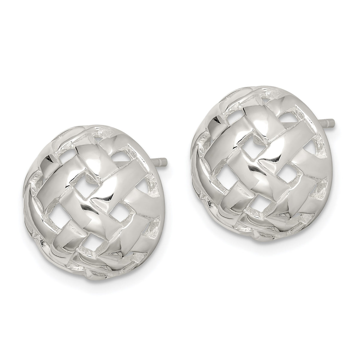 Sterling Silver Dome Stud Earrings with Woven Basket Weave Design for Women