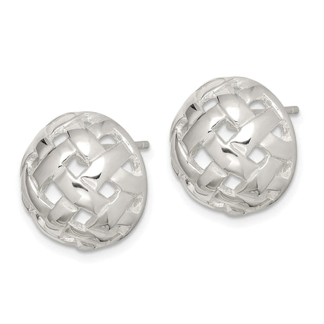 Sterling Silver Dome Stud Earrings with Woven Basket Weave Design for Women