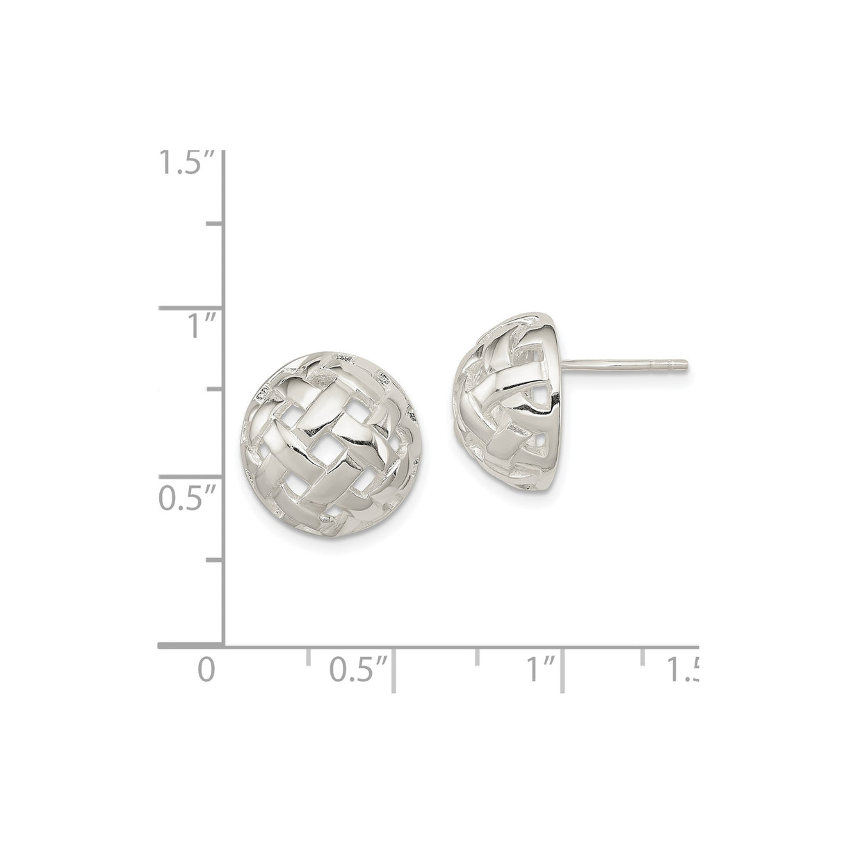 Sterling Silver Dome Stud Earrings with Woven Basket Weave Design for Women