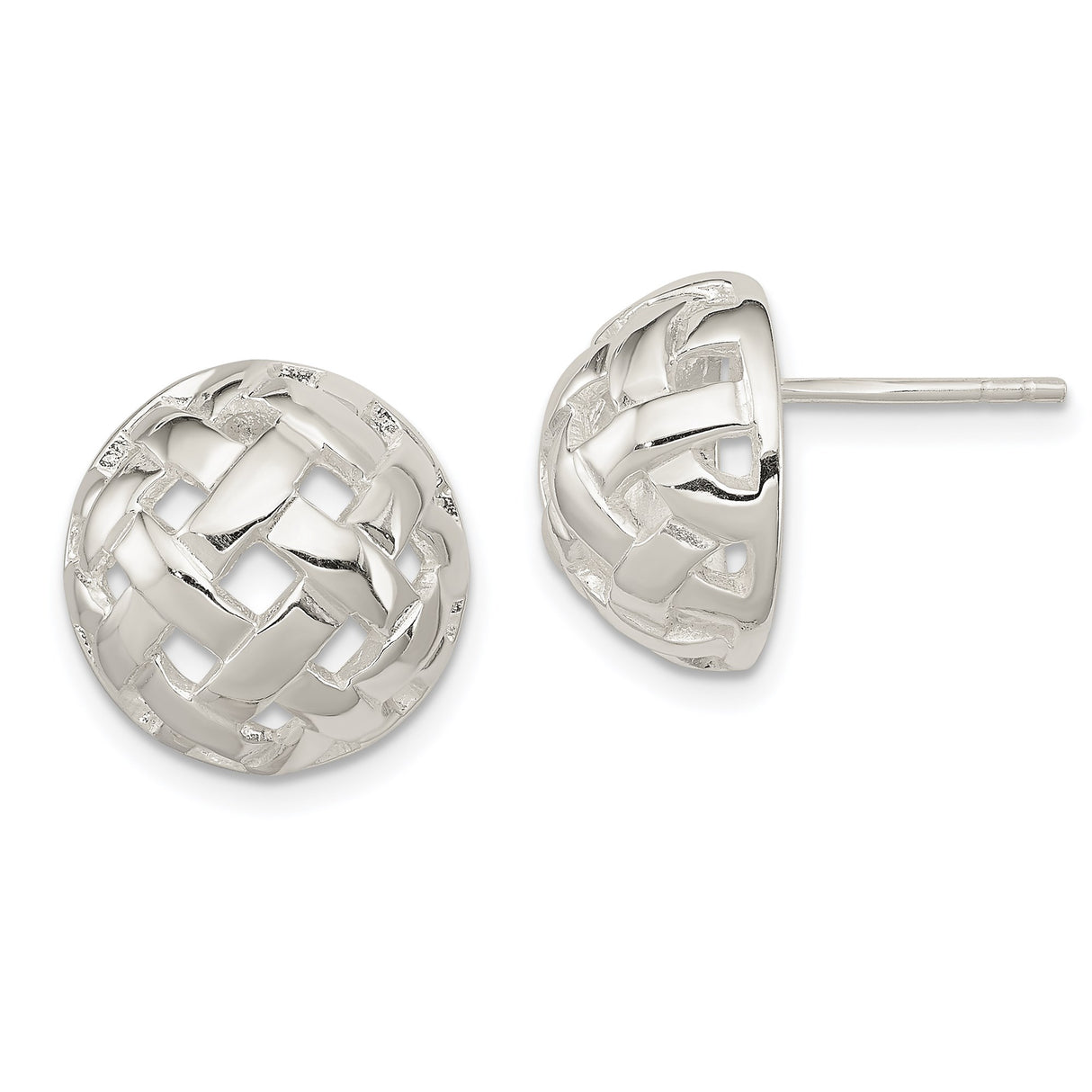 Sterling Silver Dome Stud Earrings with Woven Basket Weave Design for Women