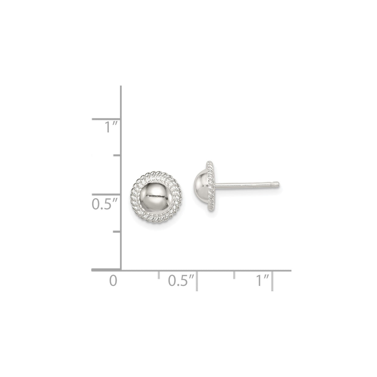 Sterling Silver Dome Stud Earrings with Polished Finish and Rope Border