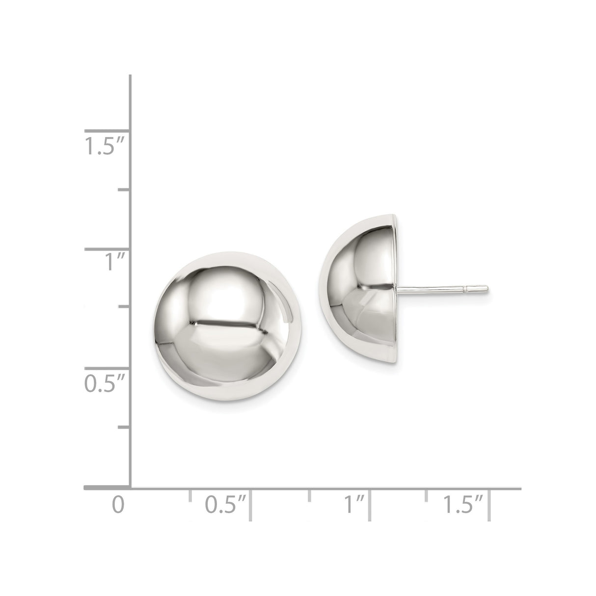 Sterling Silver Half-Dome Stud Earrings, Polished Button Design, Minimalist Style for Women
