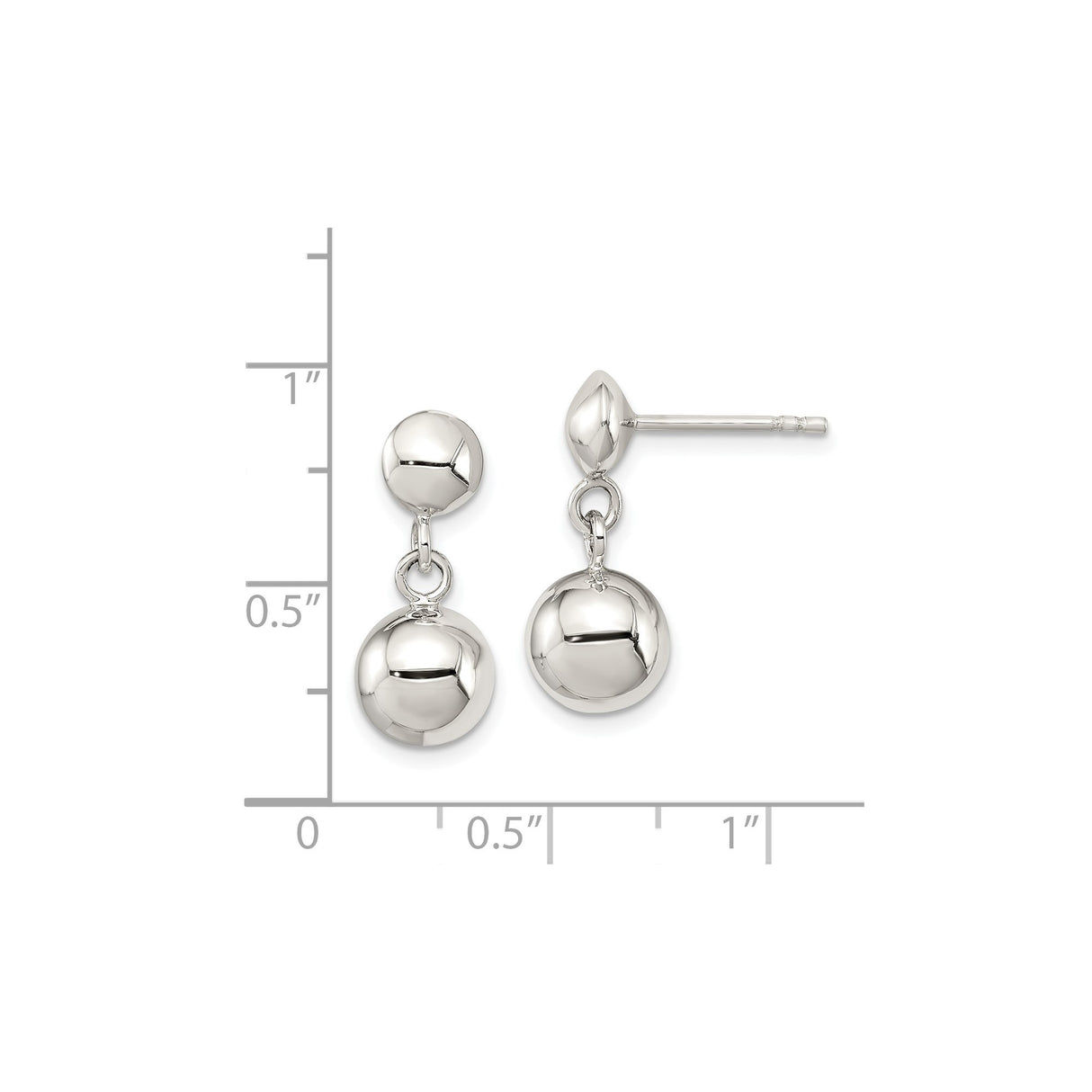 Sterling Silver Dangle Ball Stud Earrings with Polished Round Drop Charms, Minimalist Design for Women