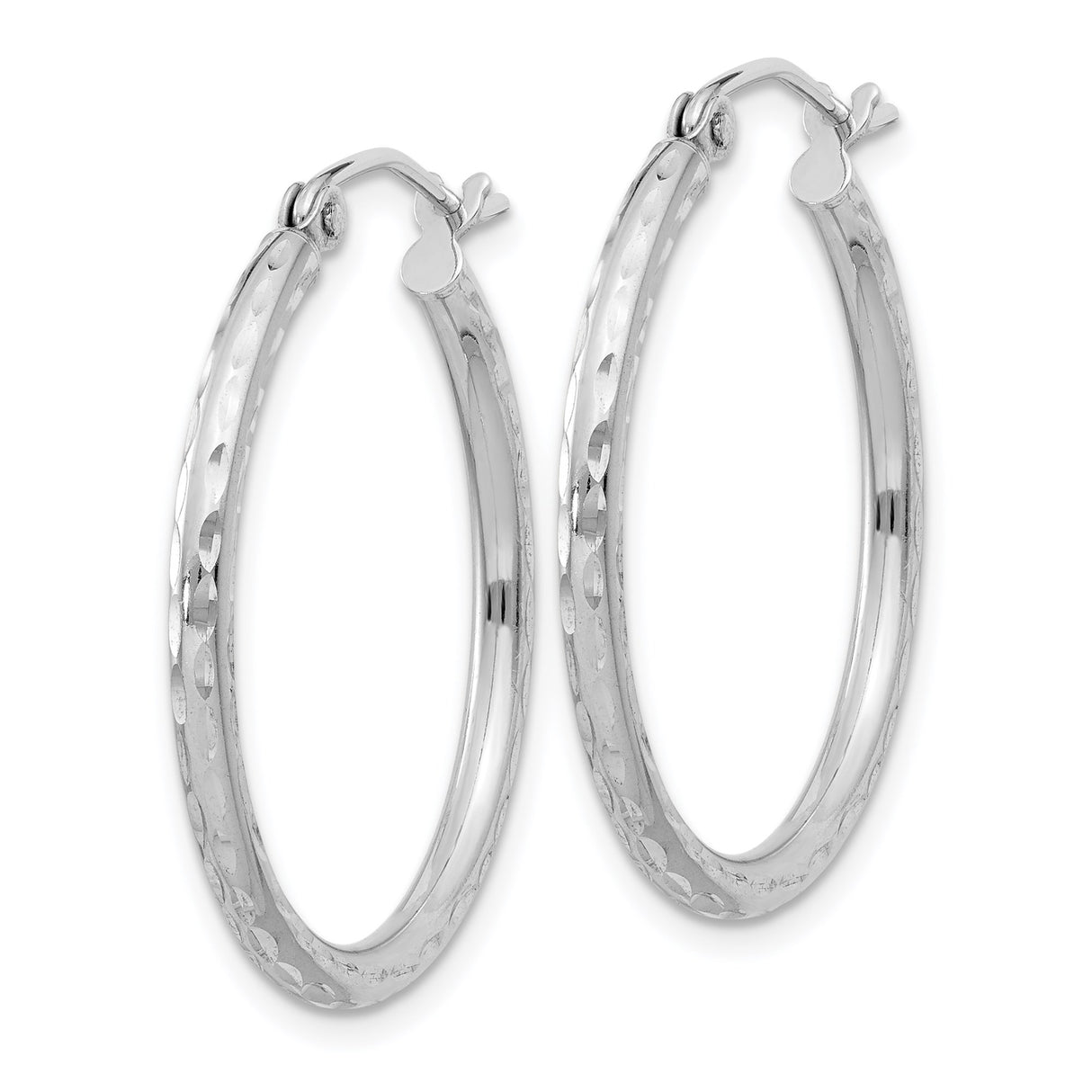 Sterling Silver Hoop Earrings, Diamond-Cut Textured Tube with Polished Finish for Women