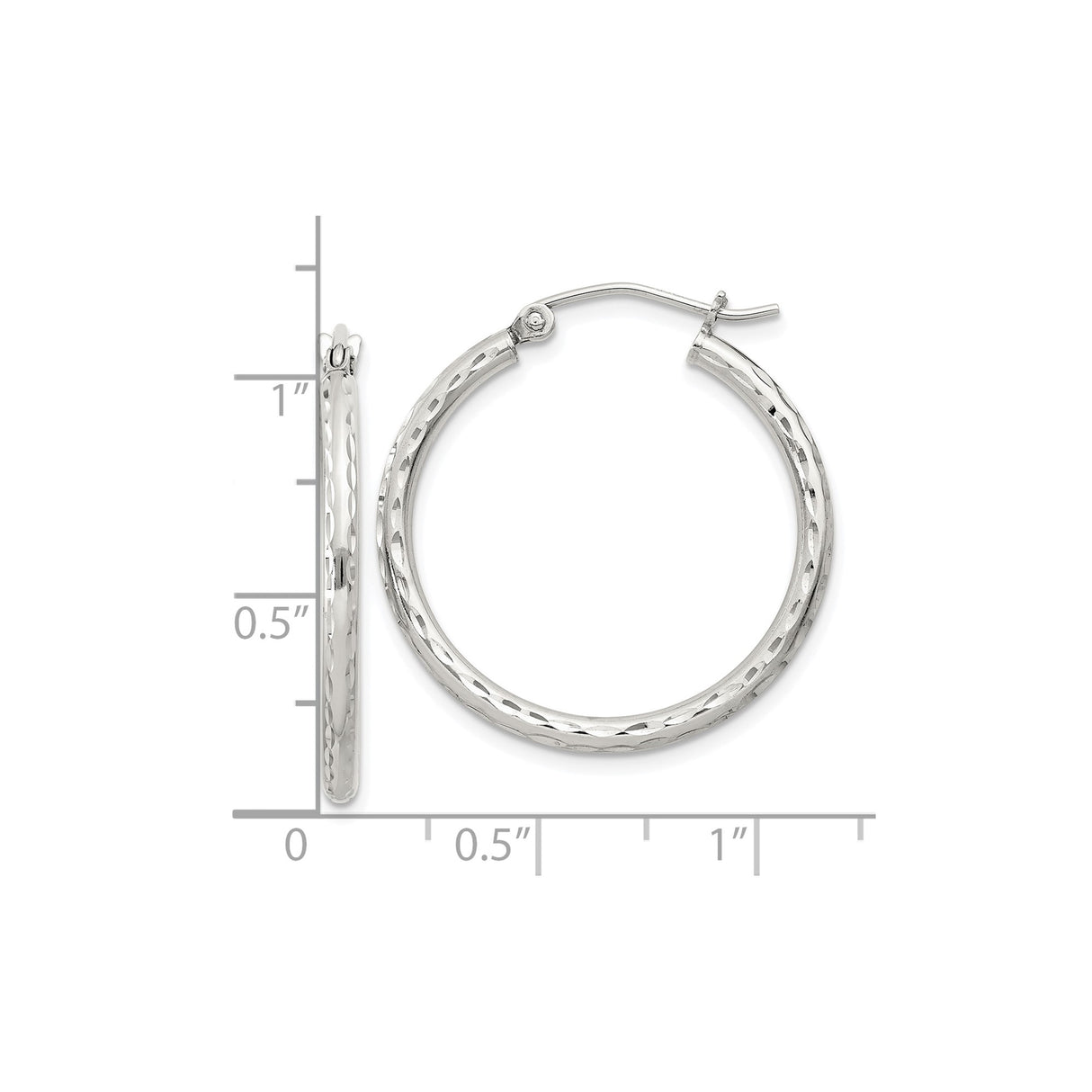 Sterling Silver Hoop Earrings, Diamond Cut Textured Design, Polished Lightweight Classic Style