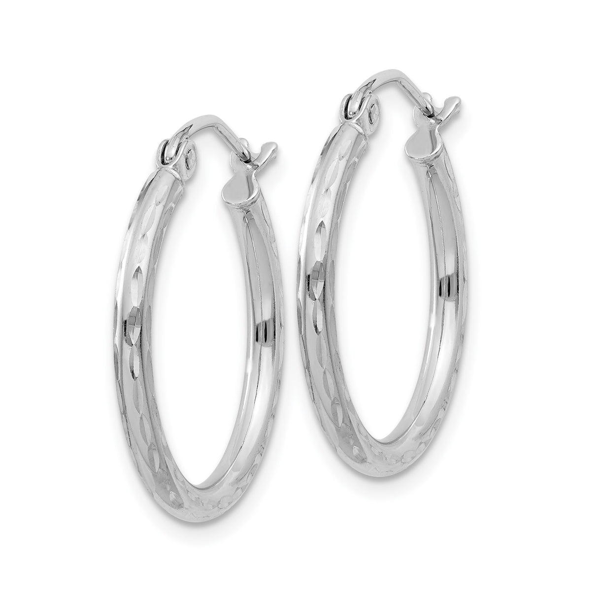 Sterling Silver Hoop Earrings, Diamond Cut with Polished and Textured Finish, Lightweight Medium Size