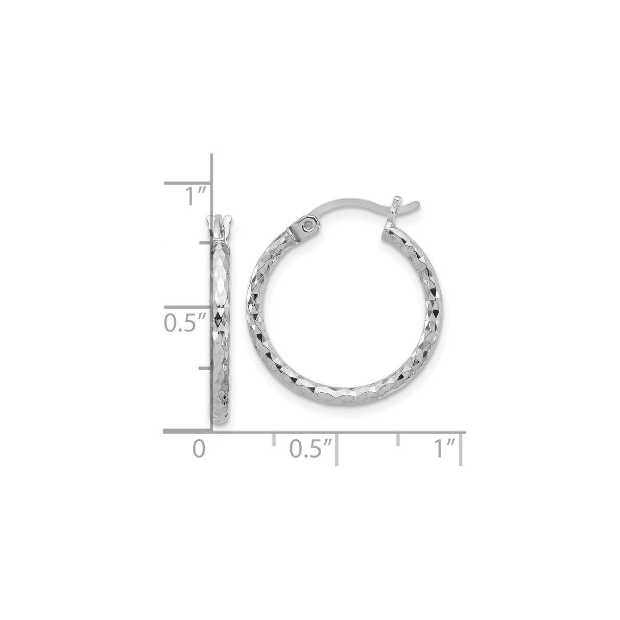 Sterling Silver Hoop Earrings, Diamond Cut with Polished and Textured Finish, Lightweight Medium Size