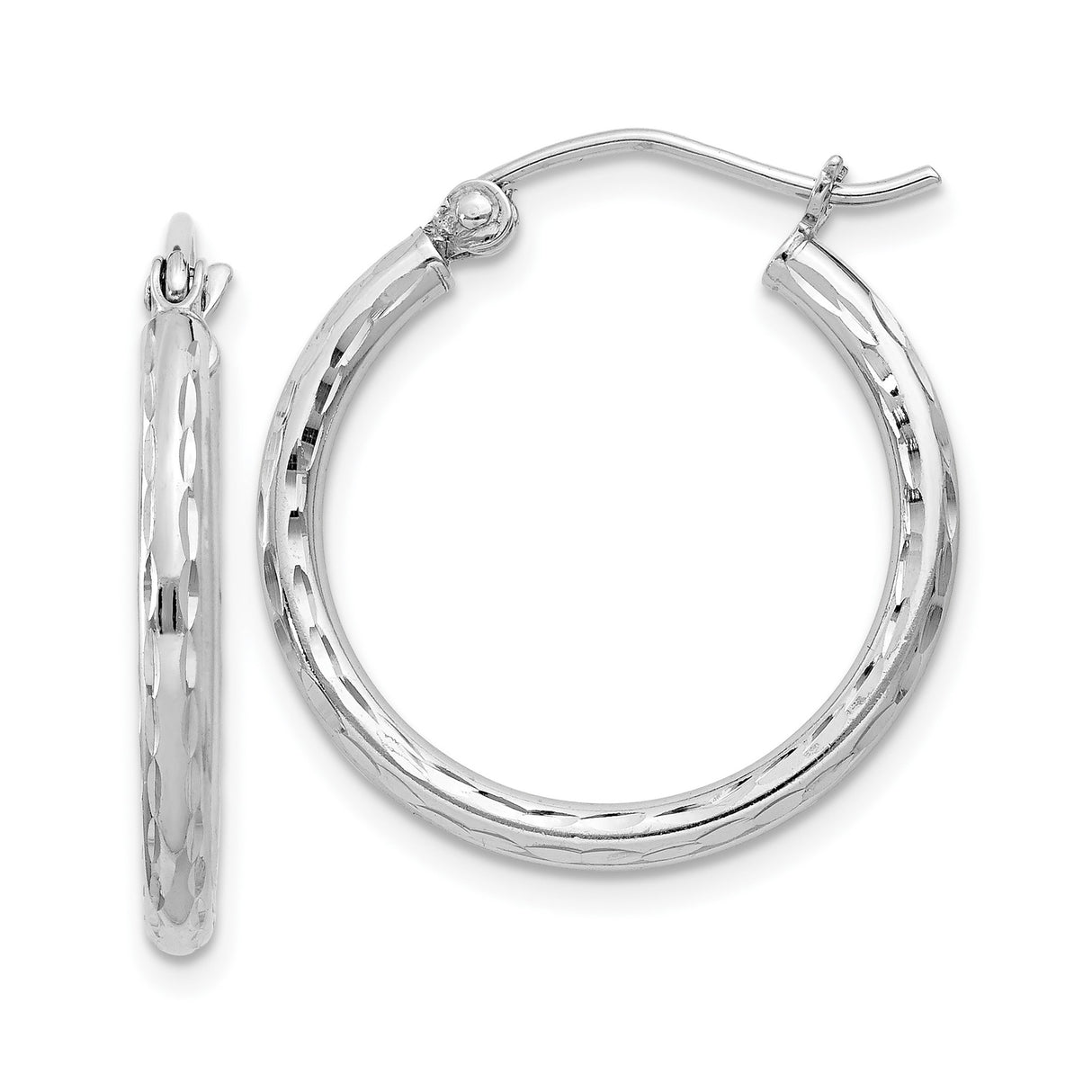 Sterling Silver Hoop Earrings, Diamond Cut with Polished and Textured Finish, Lightweight Medium Size