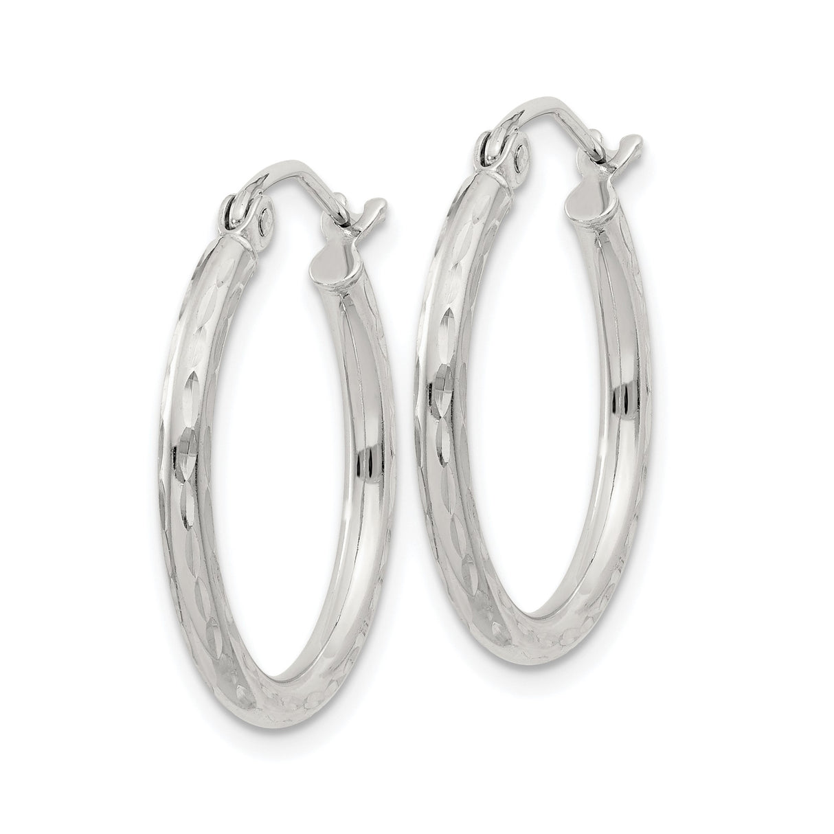Sterling Silver Hoop Earrings with Textured Diamond Cut Finish, Classic Circular Design