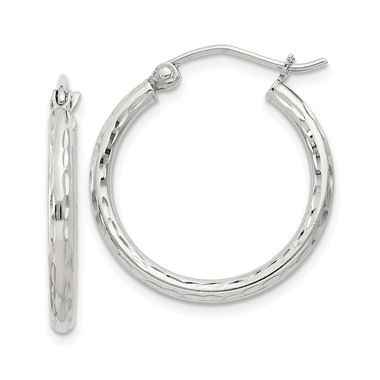 Sterling Silver Hoop Earrings with Textured Diamond Cut Finish, Classic Circular Design