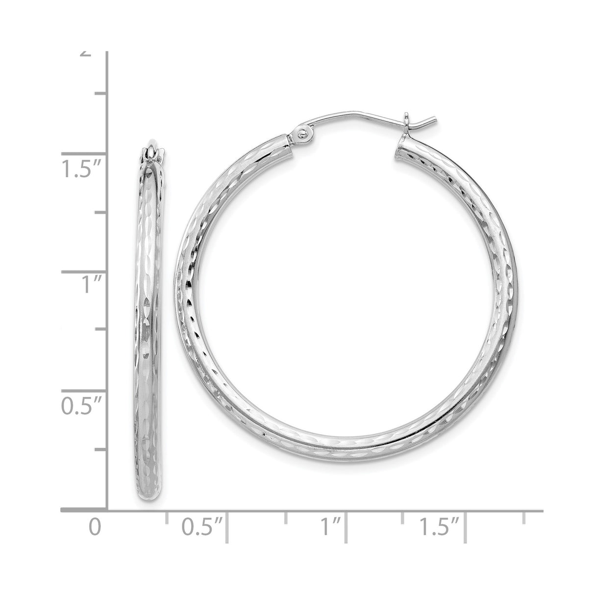 Sterling Silver Hammered Hoop Earrings with High-Polish Finish, Textured Round Design