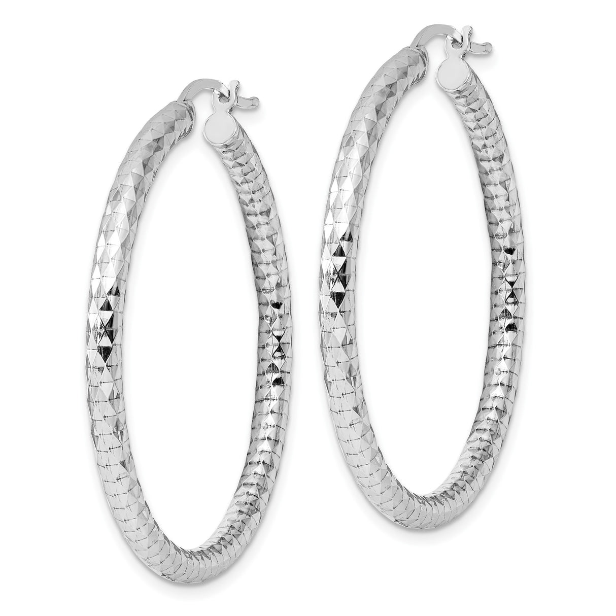 Sterling Silver Hoop Earrings, Large Round Textured Hoops with Diamond Cut Finish