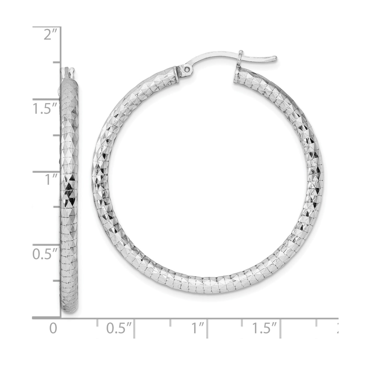 Sterling Silver Hoop Earrings, Large Round Textured Hoops with Diamond Cut Finish