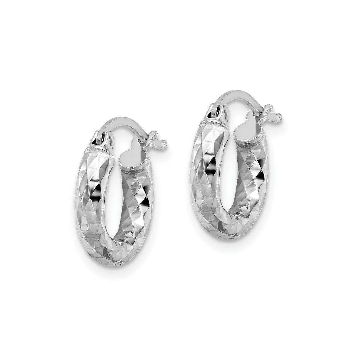 Sterling Silver Hoop Earrings with Diamond Cut Textured Finish, Lightweight Polished Design
