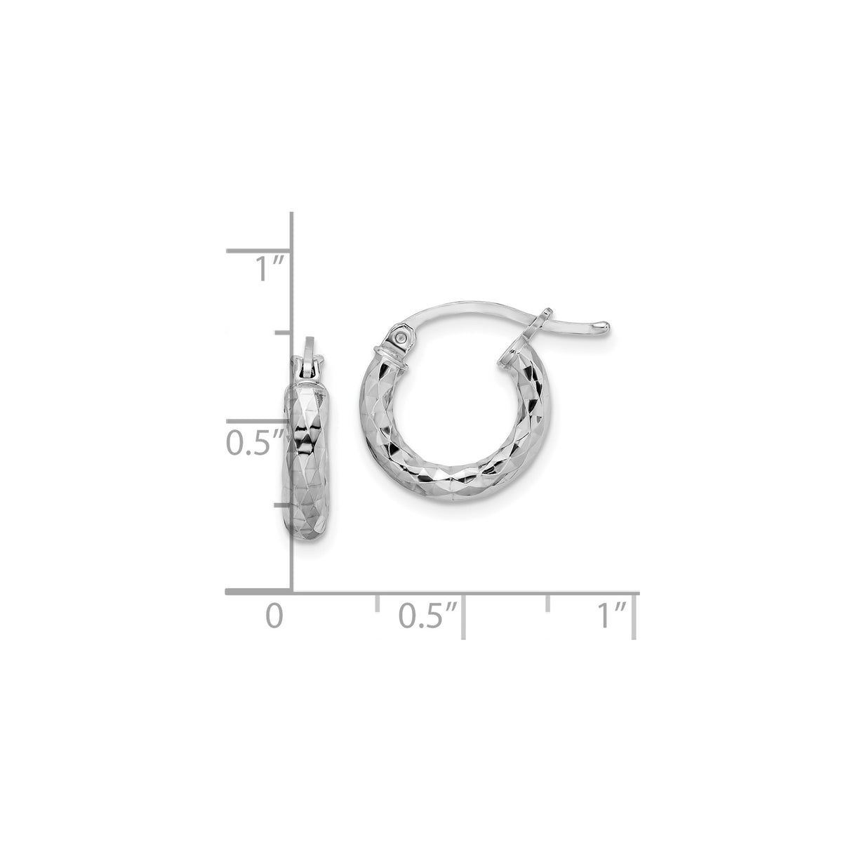 Sterling Silver Hoop Earrings with Diamond Cut Textured Finish, Lightweight Polished Design
